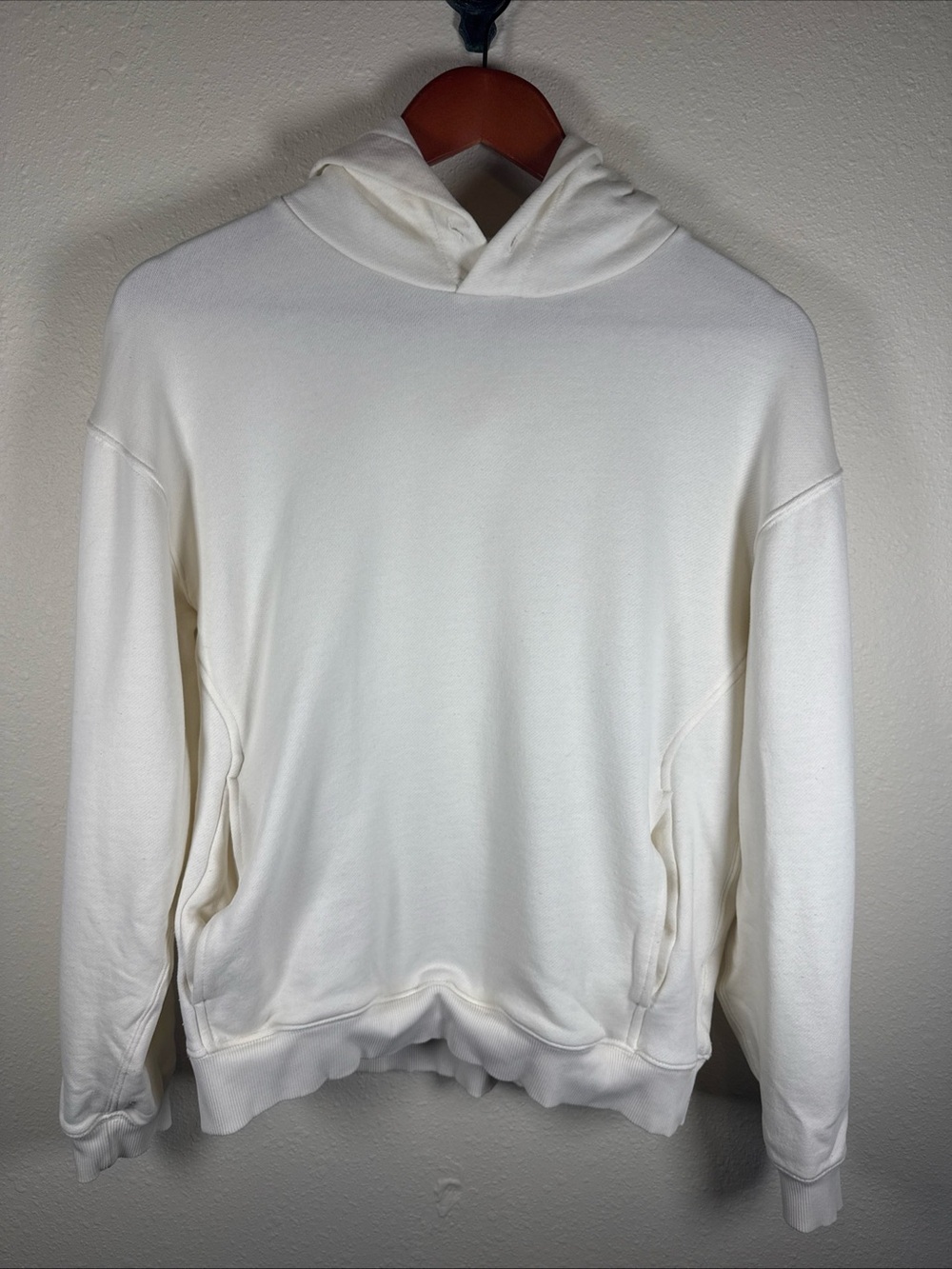 Theory Ivory Hooded Sweatshirt Women’s Small Cotton Stretch Minimalist